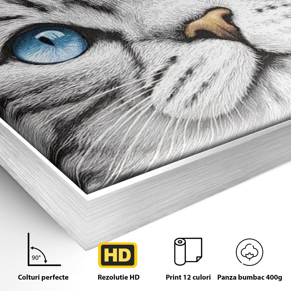 Tablou Canvas Premium, LuxCanva® M1493, Sub Cerul Parisului, Pisica, Felina, Ochi Albastri, Paris, Turnul Eiffel, Auriu, Elegant, Dormitor, Birou, Living, Camera Copil