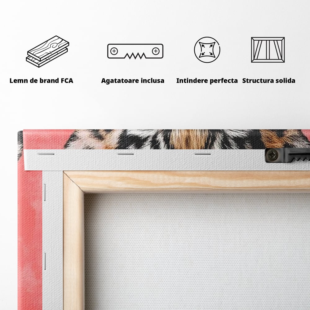 Tablou Canvas Premium, LuxCanva® M1494, Tigrul Poznas, Pui, Tigru, Bubble Gum, Roz, Adorabil, Jucaus, Copilarie, Dormitor, Birou, Living, Camera Copil