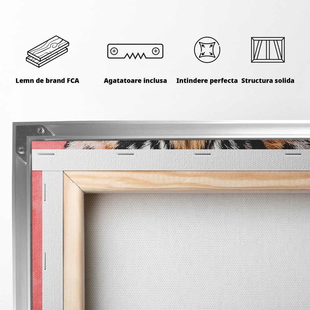 Tablou Canvas Premium, LuxCanva® M1494, Tigrul Poznas, Pui, Tigru, Bubble Gum, Roz, Adorabil, Jucaus, Copilarie, Dormitor, Birou, Living, Camera Copil