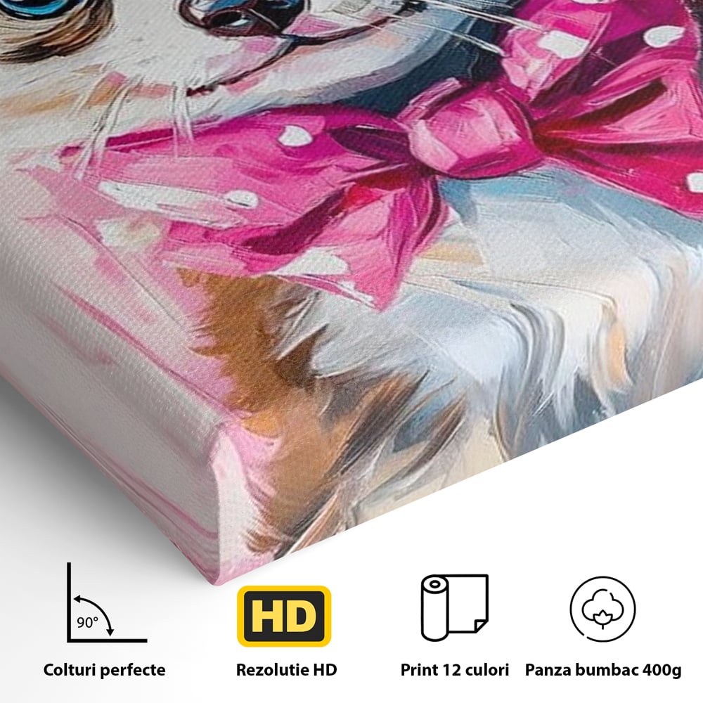 Tablou Canvas Premium, LuxCanva® M1495, Micutul Serif Roz, Catelus, Palarie, Cowboy, Dragalas, Fundita, Pufosenie, Dormitor, Birou, Living, Camera Copil