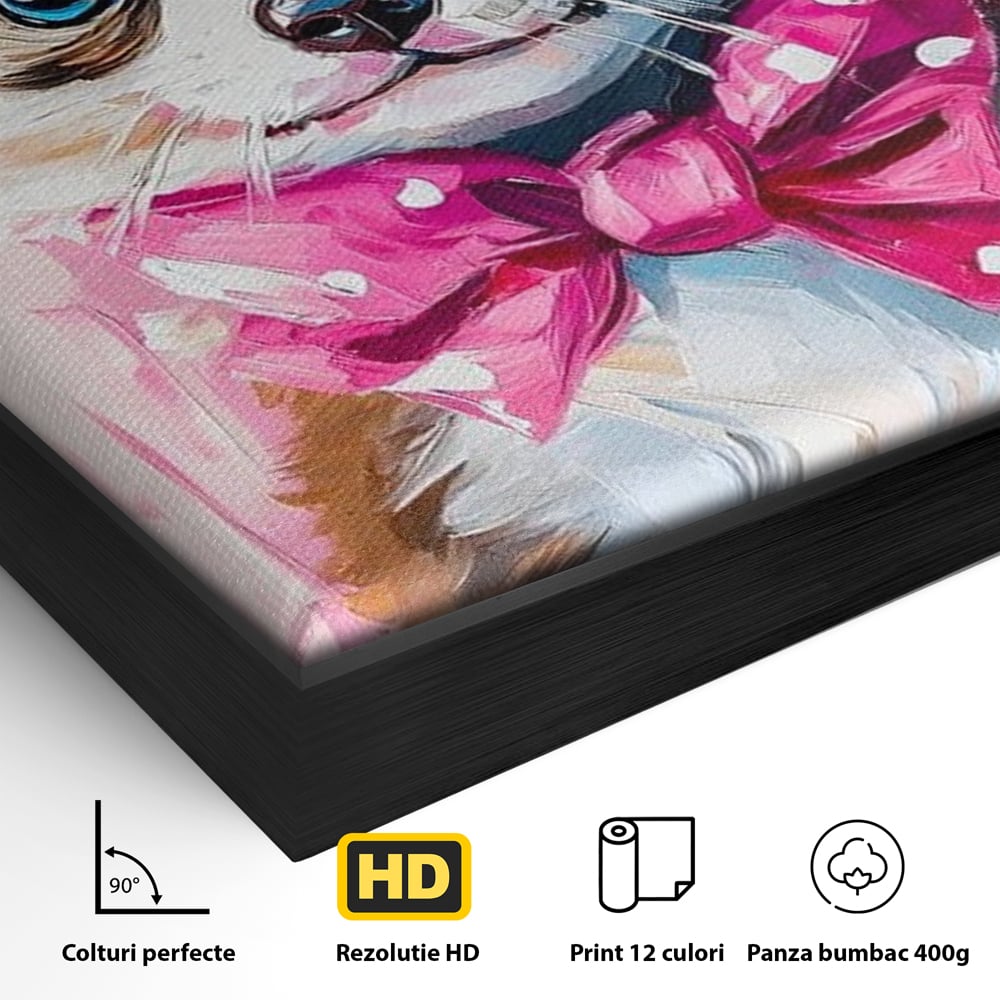 Tablou Canvas Premium, LuxCanva® M1495, Micutul Serif Roz, Catelus, Palarie, Cowboy, Dragalas, Fundita, Pufosenie, Dormitor, Birou, Living, Camera Copil