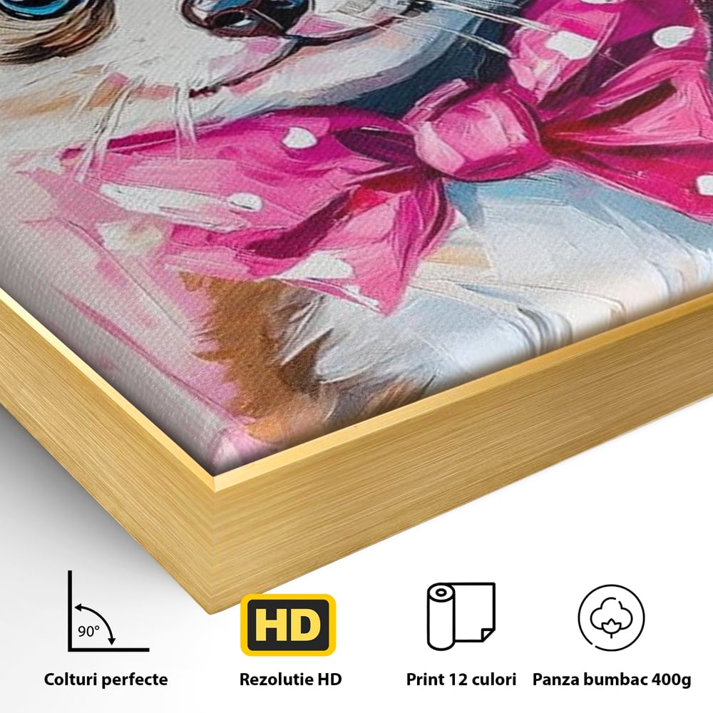 Tablou Canvas Premium, LuxCanva® M1495, Micutul Serif Roz, Catelus, Palarie, Cowboy, Dragalas, Fundita, Pufosenie, Dormitor, Birou, Living, Camera Copil
