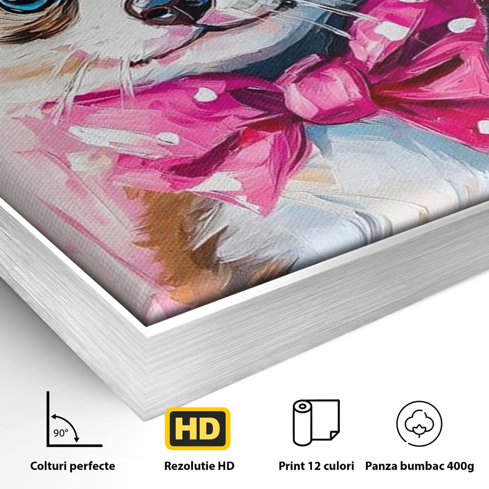 Tablou Canvas Premium, LuxCanva® M1495, Micutul Serif Roz, Catelus, Palarie, Cowboy, Dragalas, Fundita, Pufosenie, Dormitor, Birou, Living, Camera Copil