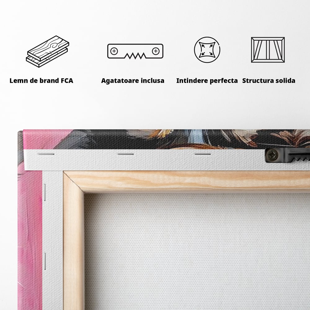 Tablou Canvas Premium, LuxCanva® M1495, Micutul Serif Roz, Catelus, Palarie, Cowboy, Dragalas, Fundita, Pufosenie, Dormitor, Birou, Living, Camera Copil