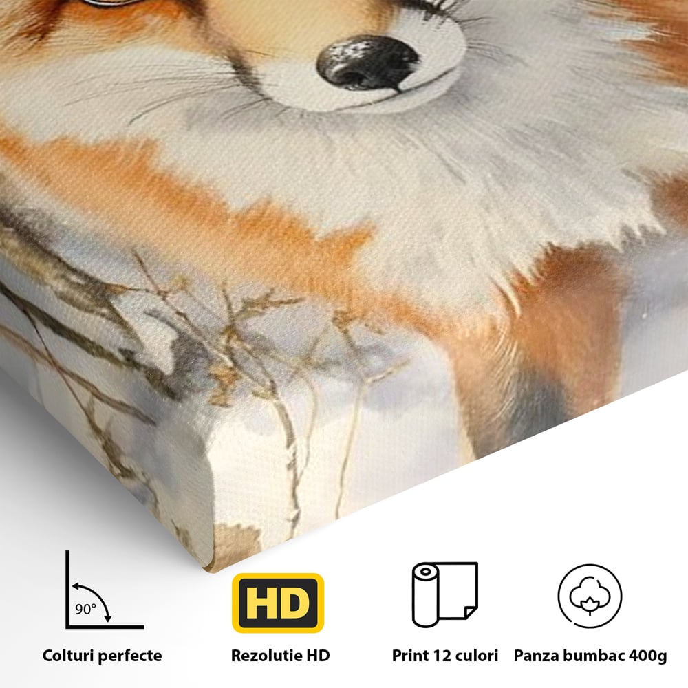 Tablou Canvas Premium, LuxCanva® M1497, O Iarna de Basm, Vulpe, Iarna, Zapada, Frig, Animal, Salbatic, Padure, Dormitor, Birou, Living, Camera Copil