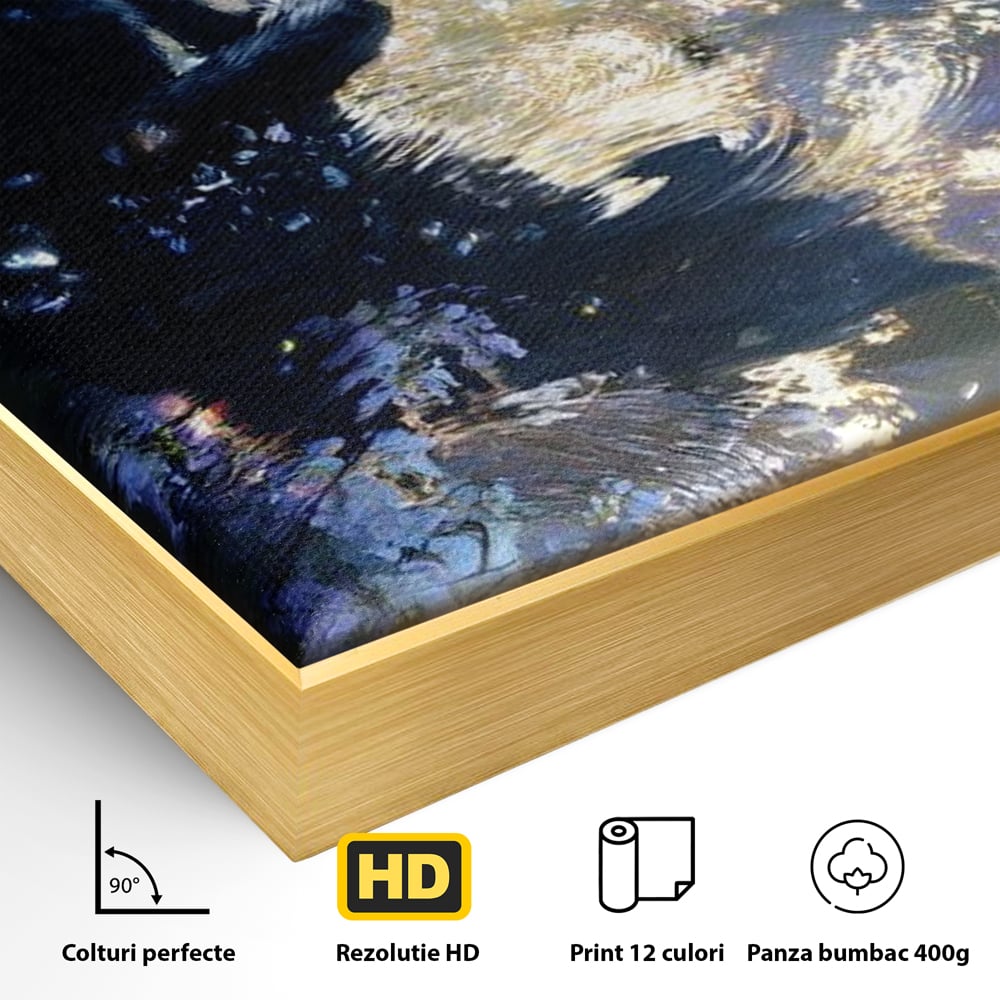 Tablou Canvas Premium, LuxCanva® M1498, Susur de Primavara, Pisica, Felina, Flori de Cires, Apa, Magie, Mistic, Primavara, Dormitor, Birou, Living, Camera Copil