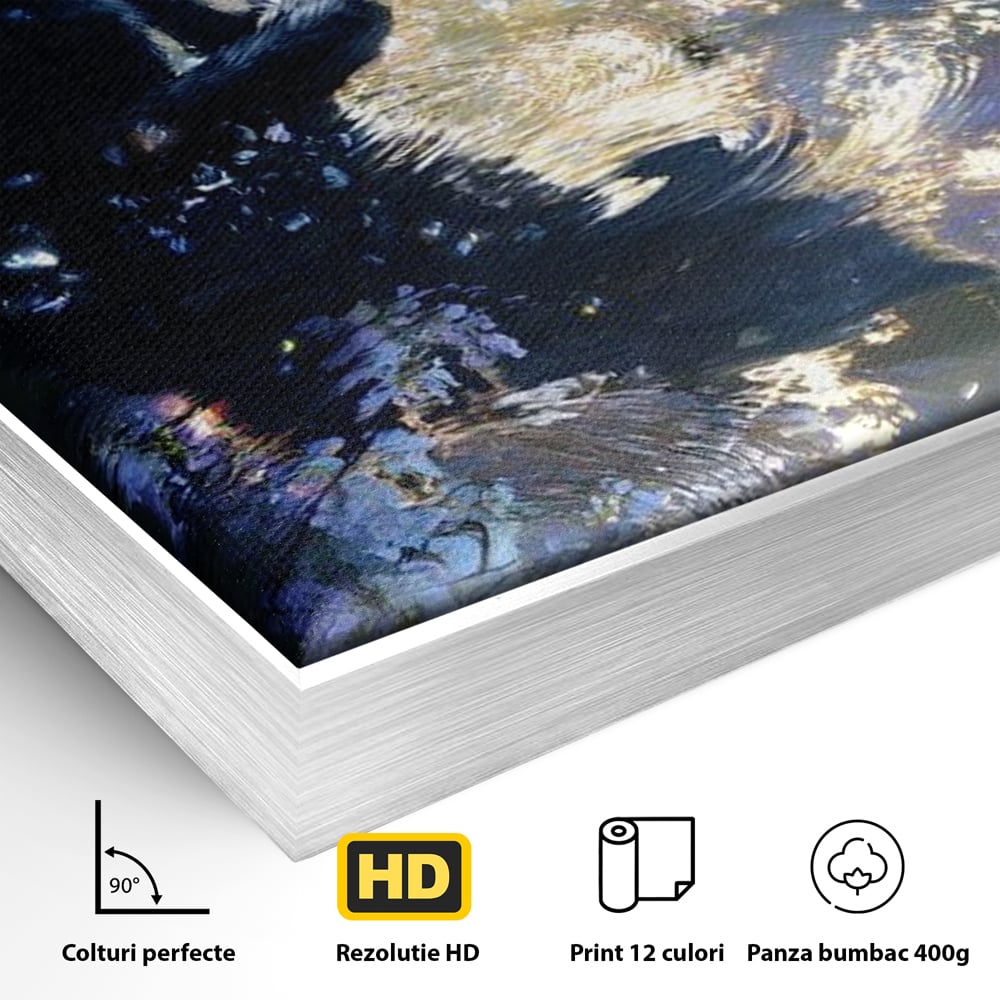 Tablou Canvas Premium, LuxCanva® M1498, Susur de Primavara, Pisica, Felina, Flori de Cires, Apa, Magie, Mistic, Primavara, Dormitor, Birou, Living, Camera Copil