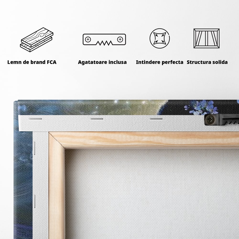 Tablou Canvas Premium, LuxCanva® M1498, Susur de Primavara, Pisica, Felina, Flori de Cires, Apa, Magie, Mistic, Primavara, Dormitor, Birou, Living, Camera Copil