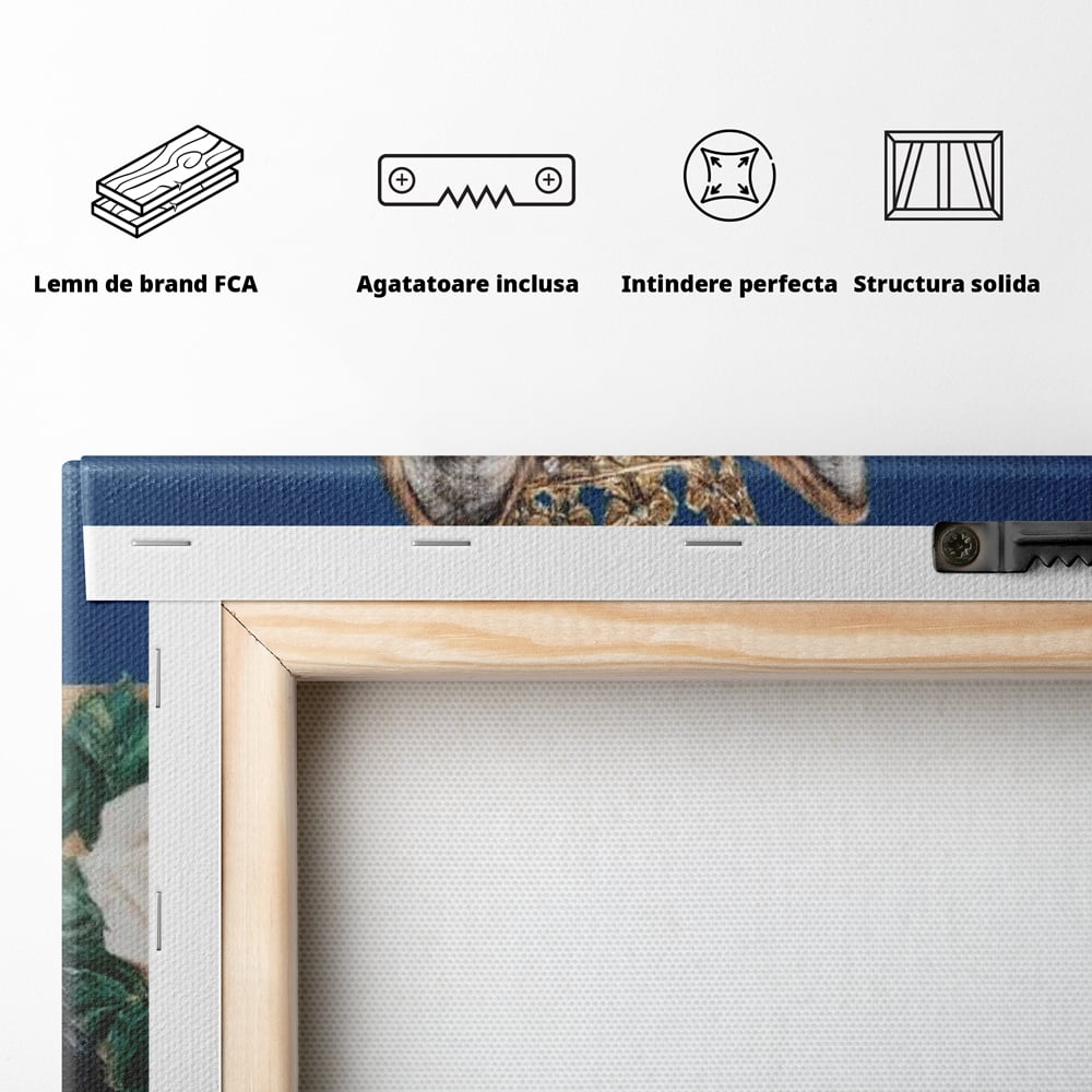 Leinwand Wandbild Premium, LuxCanva® M1499, König der wilden Blumen, Hund, Wolf, weiße Rosen, Krone, Gold, Blätter, Schlafzimmer, Büro, Wohnzimmer, Kinderzimmer