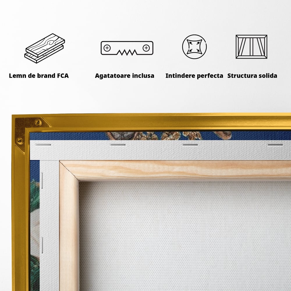 Leinwand Wandbild Premium, LuxCanva® M1499, König der wilden Blumen, Hund, Wolf, weiße Rosen, Krone, Gold, Blätter, Schlafzimmer, Büro, Wohnzimmer, Kinderzimmer