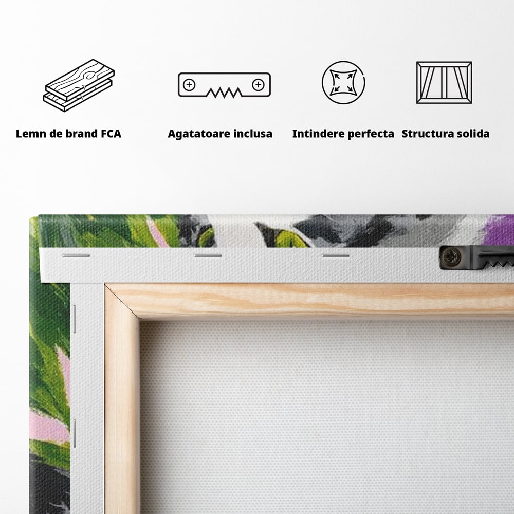Leinwand Wandkunst Canvas Premium, LuxCanva® M1501, Emerald Lady, Natur, Botanik, Pastell, Malerei, Grün, Blätter, Katze, Tiere, Schlafzimmer, Büro, Wohnzimmer, Kinderzimmer