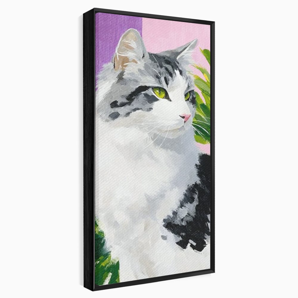 Leinwand Wandkunst Canvas Premium, LuxCanva® M1501, Emerald Lady, Natur, Botanik, Pastell, Malerei, Grün, Blätter, Katze, Tiere, Schlafzimmer, Büro, Wohnzimmer, Kinderzimmer