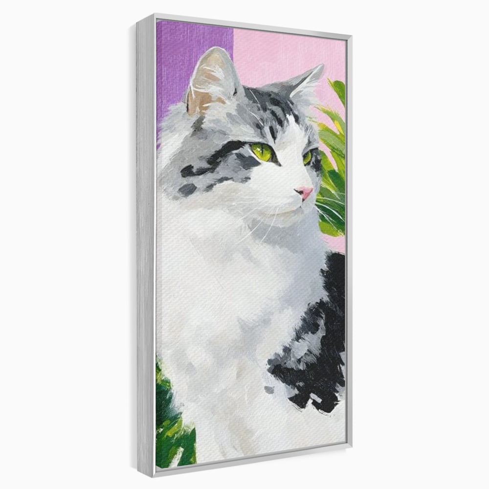 Leinwand Wandkunst Canvas Premium, LuxCanva® M1501, Emerald Lady, Natur, Botanik, Pastell, Malerei, Grün, Blätter, Katze, Tiere, Schlafzimmer, Büro, Wohnzimmer, Kinderzimmer