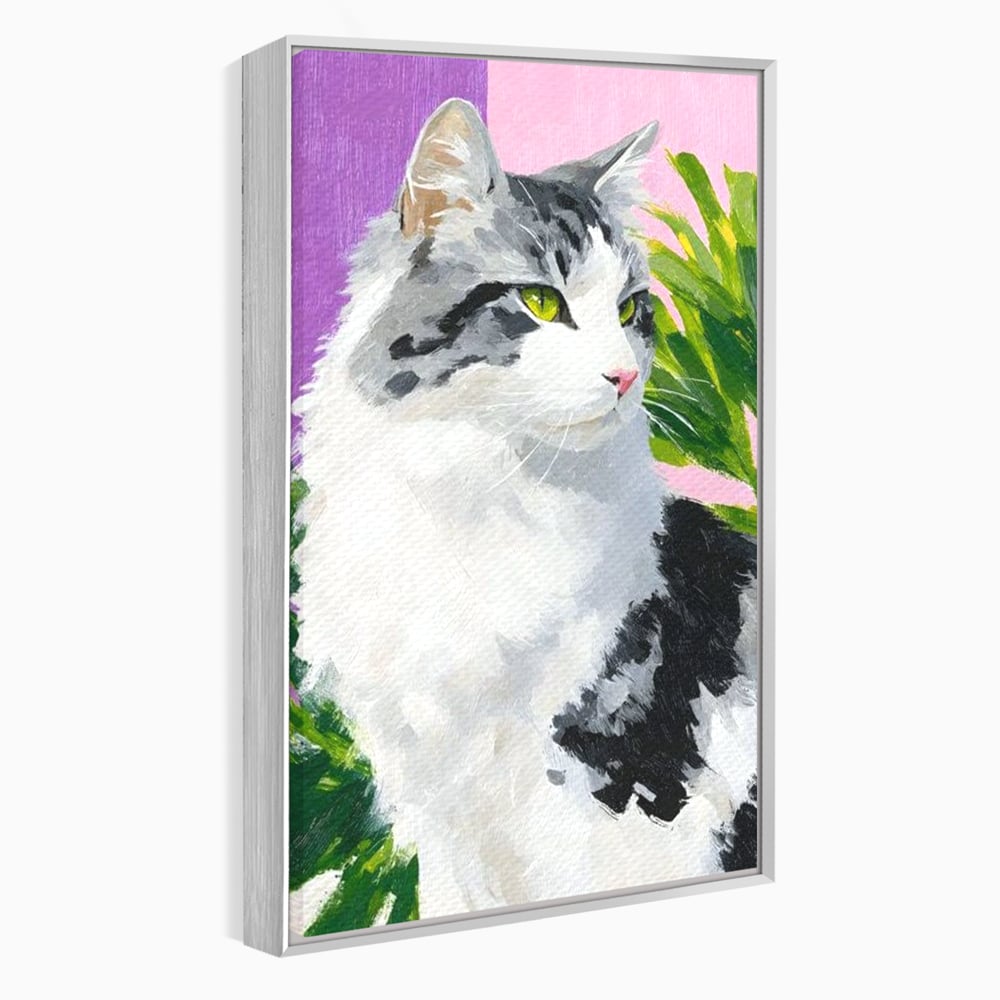Leinwand Wandkunst Canvas Premium, LuxCanva® M1501, Emerald Lady, Natur, Botanik, Pastell, Malerei, Grün, Blätter, Katze, Tiere, Schlafzimmer, Büro, Wohnzimmer, Kinderzimmer