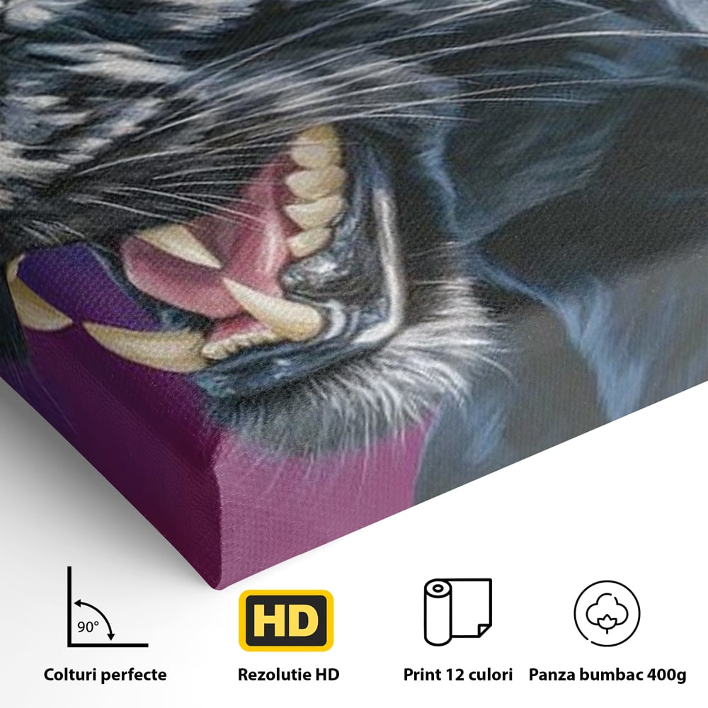 Leinwand Wandkunst Canvas Premium, LuxCanva® M1502, Königin der Schatten, Panther, Panther, Reißzähne, Bestie, Wild, Wildtier, Wild, Raget, Feline, Jäger, Schlafzimmer, Büro, Wohnzimmer, Kinderzimmer