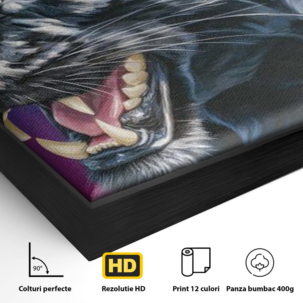 Leinwand Wandkunst Canvas Premium, LuxCanva® M1502, Königin der Schatten, Panther, Panther, Reißzähne, Bestie, Wild, Wildtier, Wild, Raget, Feline, Jäger, Schlafzimmer, Büro, Wohnzimmer, Kinderzimmer