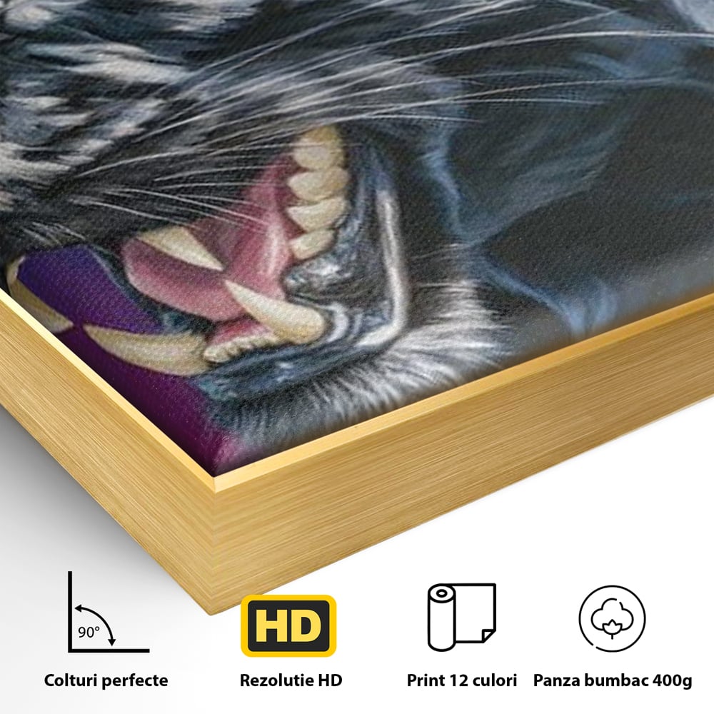 Leinwand Wandkunst Canvas Premium, LuxCanva® M1502, Königin der Schatten, Panther, Panther, Reißzähne, Bestie, Wild, Wildtier, Wild, Raget, Feline, Jäger, Schlafzimmer, Büro, Wohnzimmer, Kinderzimmer