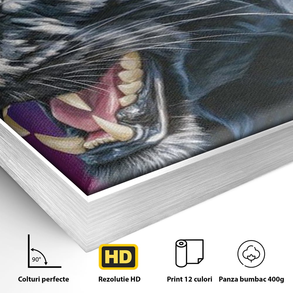 Leinwand Wandkunst Canvas Premium, LuxCanva® M1502, Königin der Schatten, Panther, Panther, Reißzähne, Bestie, Wild, Wildtier, Wild, Raget, Feline, Jäger, Schlafzimmer, Büro, Wohnzimmer, Kinderzimmer