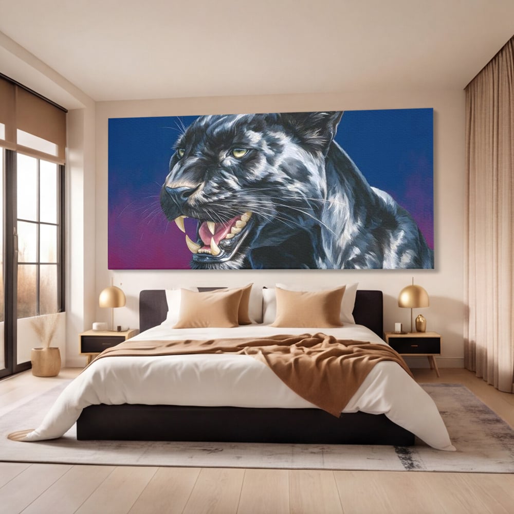 Leinwand Wandkunst Canvas Premium, LuxCanva® M1502, Königin der Schatten, Panther, Panther, Reißzähne, Bestie, Wild, Wildtier, Wild, Raget, Feline, Jäger, Schlafzimmer, Büro, Wohnzimmer, Kinderzimmer