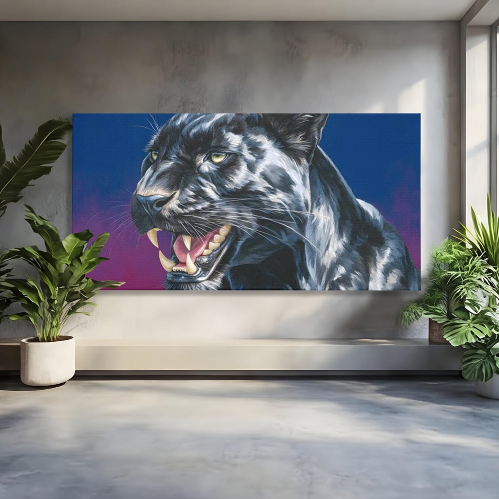 Leinwand Wandkunst Canvas Premium, LuxCanva® M1502, Königin der Schatten, Panther, Panther, Reißzähne, Bestie, Wild, Wildtier, Wild, Raget, Feline, Jäger, Schlafzimmer, Büro, Wohnzimmer, Kinderzimmer