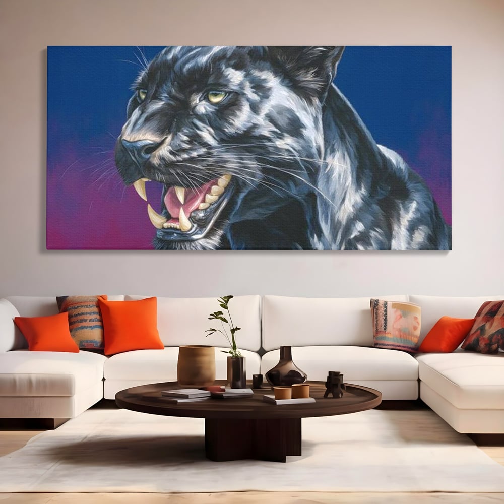 Leinwand Wandkunst Canvas Premium, LuxCanva® M1502, Königin der Schatten, Panther, Panther, Reißzähne, Bestie, Wild, Wildtier, Wild, Raget, Feline, Jäger, Schlafzimmer, Büro, Wohnzimmer, Kinderzimmer