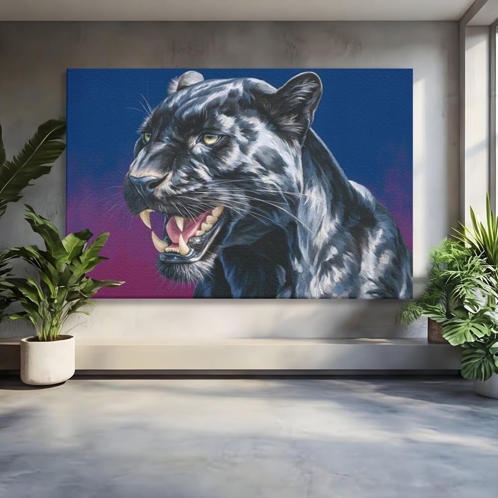 Leinwand Wandkunst Canvas Premium, LuxCanva® M1502, Königin der Schatten, Panther, Panther, Reißzähne, Bestie, Wild, Wildtier, Wild, Raget, Feline, Jäger, Schlafzimmer, Büro, Wohnzimmer, Kinderzimmer