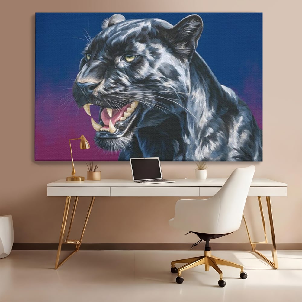 Leinwand Wandkunst Canvas Premium, LuxCanva® M1502, Königin der Schatten, Panther, Panther, Reißzähne, Bestie, Wild, Wildtier, Wild, Raget, Feline, Jäger, Schlafzimmer, Büro, Wohnzimmer, Kinderzimmer