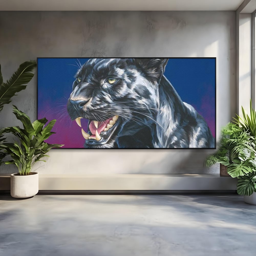 Leinwand Wandkunst Canvas Premium, LuxCanva® M1502, Königin der Schatten, Panther, Panther, Reißzähne, Bestie, Wild, Wildtier, Wild, Raget, Feline, Jäger, Schlafzimmer, Büro, Wohnzimmer, Kinderzimmer