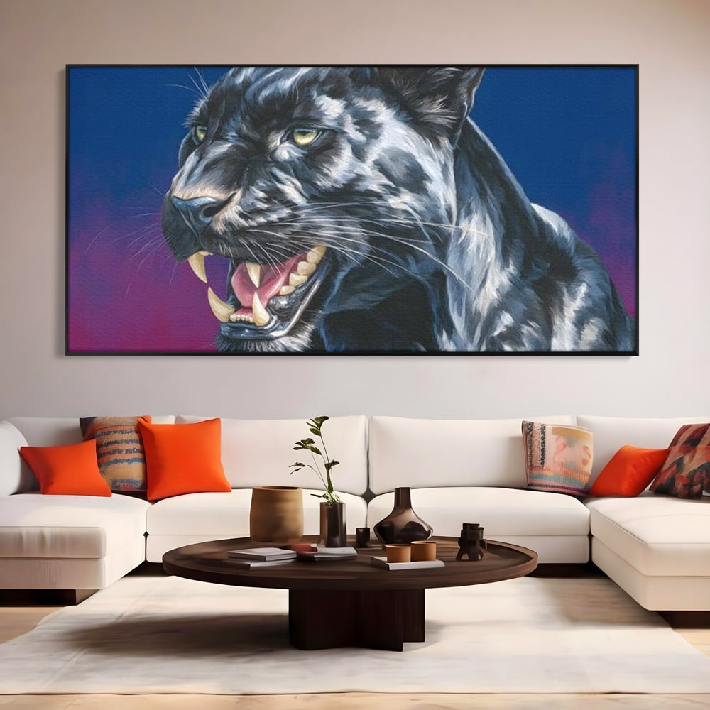 Leinwand Wandkunst Canvas Premium, LuxCanva® M1502, Königin der Schatten, Panther, Panther, Reißzähne, Bestie, Wild, Wildtier, Wild, Raget, Feline, Jäger, Schlafzimmer, Büro, Wohnzimmer, Kinderzimmer