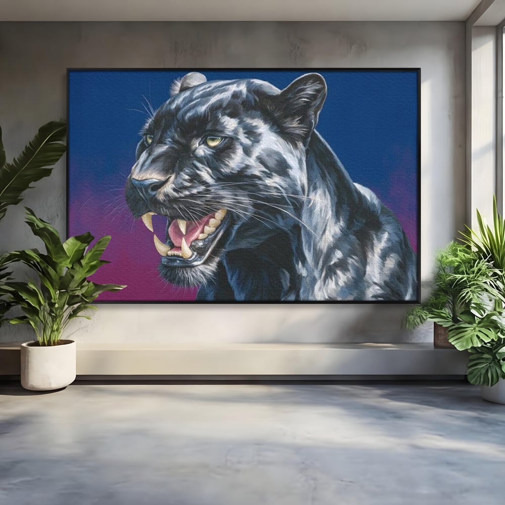 Leinwand Wandkunst Canvas Premium, LuxCanva® M1502, Königin der Schatten, Panther, Panther, Reißzähne, Bestie, Wild, Wildtier, Wild, Raget, Feline, Jäger, Schlafzimmer, Büro, Wohnzimmer, Kinderzimmer