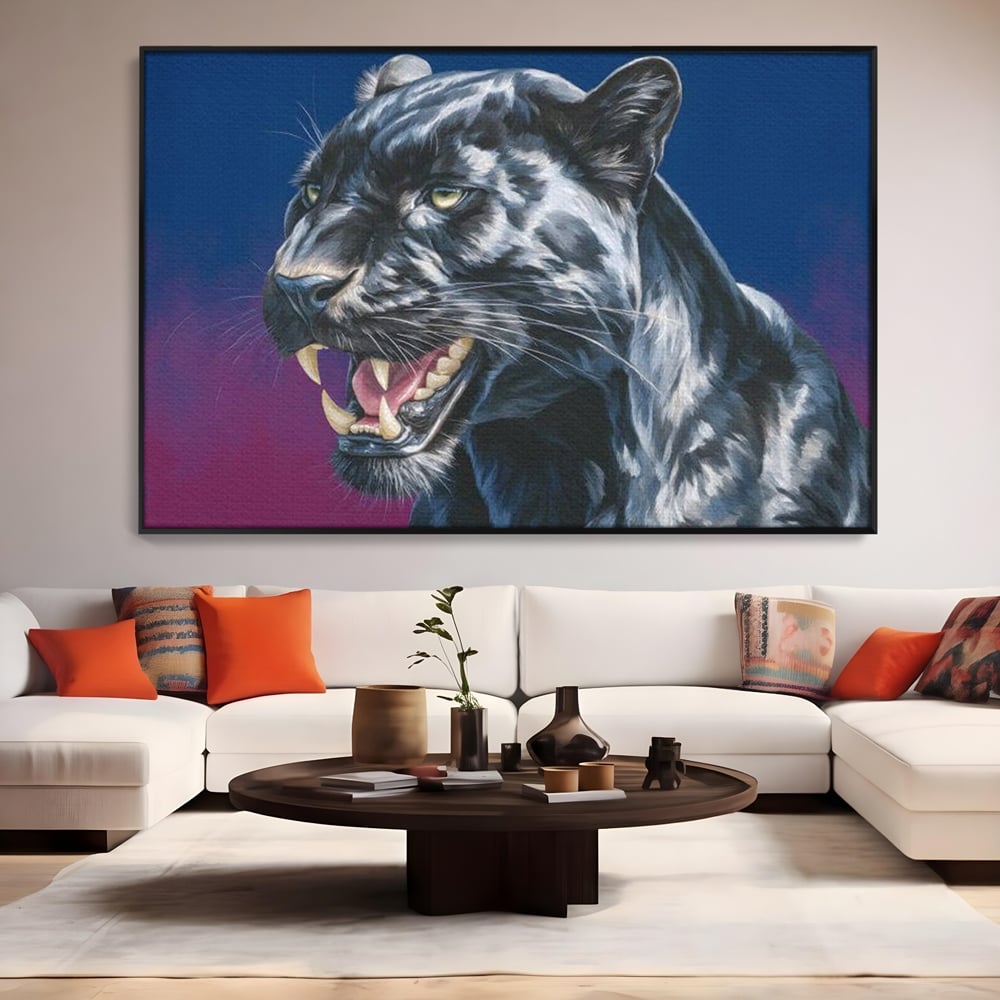 Leinwand Wandkunst Canvas Premium, LuxCanva® M1502, Königin der Schatten, Panther, Panther, Reißzähne, Bestie, Wild, Wildtier, Wild, Raget, Feline, Jäger, Schlafzimmer, Büro, Wohnzimmer, Kinderzimmer