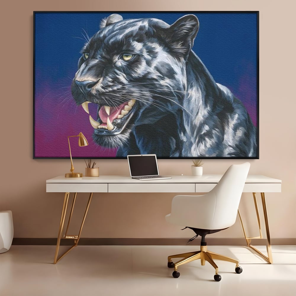 Leinwand Wandkunst Canvas Premium, LuxCanva® M1502, Königin der Schatten, Panther, Panther, Reißzähne, Bestie, Wild, Wildtier, Wild, Raget, Feline, Jäger, Schlafzimmer, Büro, Wohnzimmer, Kinderzimmer