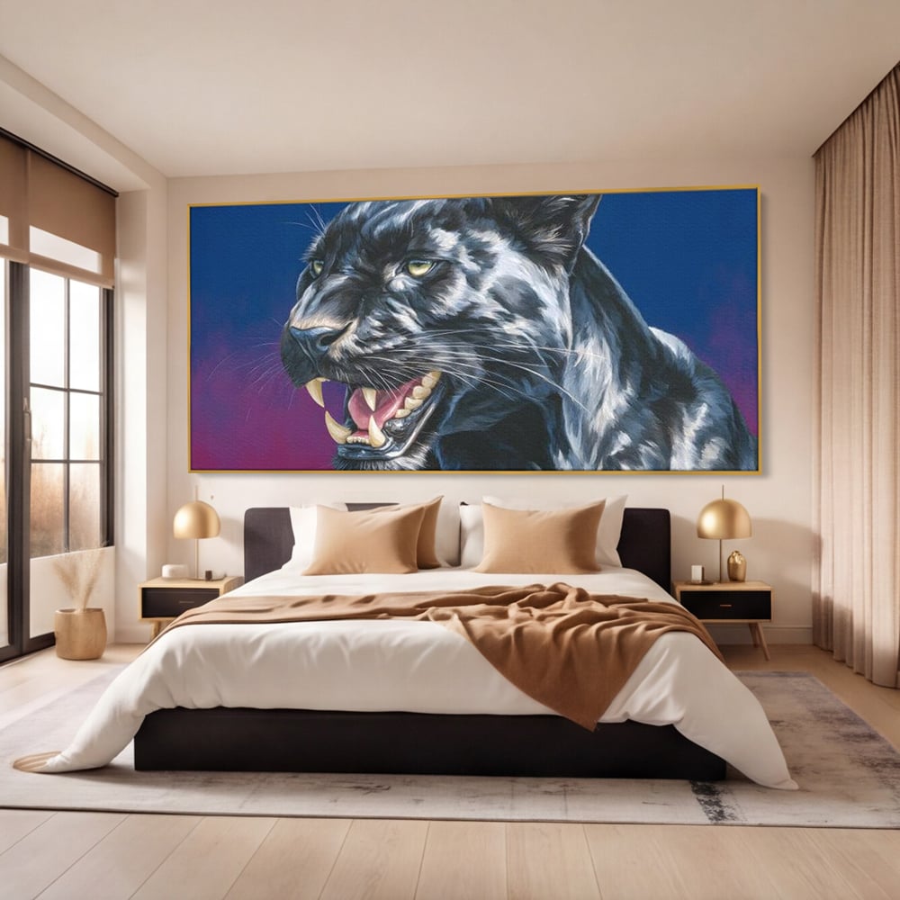 Leinwand Wandkunst Canvas Premium, LuxCanva® M1502, Königin der Schatten, Panther, Panther, Reißzähne, Bestie, Wild, Wildtier, Wild, Raget, Feline, Jäger, Schlafzimmer, Büro, Wohnzimmer, Kinderzimmer