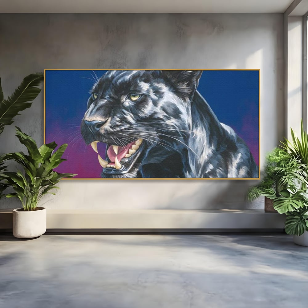 Leinwand Wandkunst Canvas Premium, LuxCanva® M1502, Königin der Schatten, Panther, Panther, Reißzähne, Bestie, Wild, Wildtier, Wild, Raget, Feline, Jäger, Schlafzimmer, Büro, Wohnzimmer, Kinderzimmer