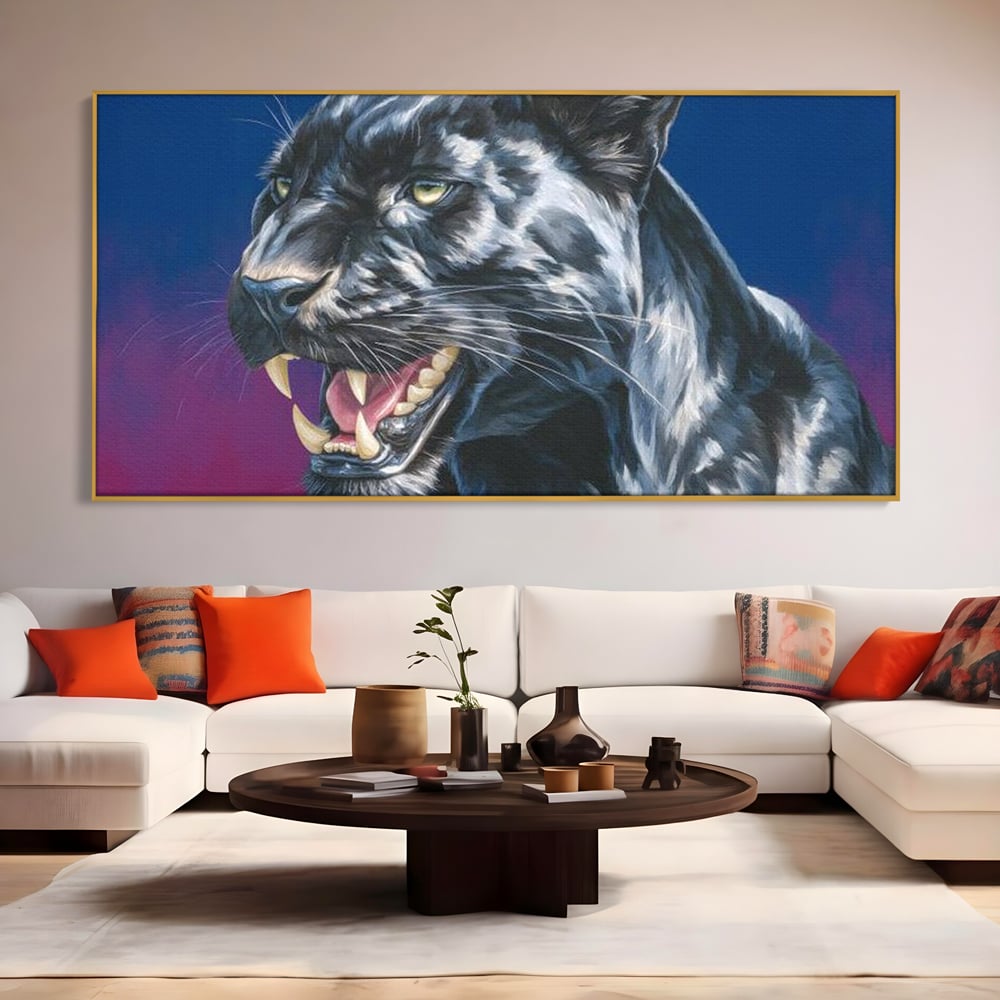 Leinwand Wandkunst Canvas Premium, LuxCanva® M1502, Königin der Schatten, Panther, Panther, Reißzähne, Bestie, Wild, Wildtier, Wild, Raget, Feline, Jäger, Schlafzimmer, Büro, Wohnzimmer, Kinderzimmer