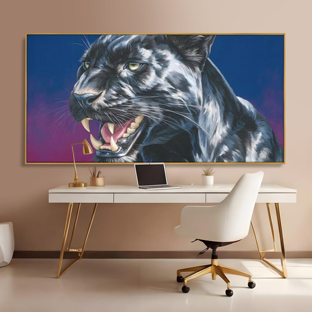 Leinwand Wandkunst Canvas Premium, LuxCanva® M1502, Königin der Schatten, Panther, Panther, Reißzähne, Bestie, Wild, Wildtier, Wild, Raget, Feline, Jäger, Schlafzimmer, Büro, Wohnzimmer, Kinderzimmer