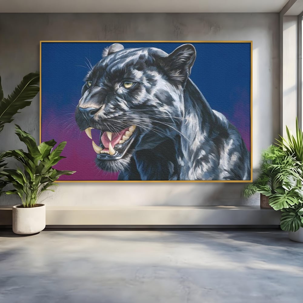 Leinwand Wandkunst Canvas Premium, LuxCanva® M1502, Königin der Schatten, Panther, Panther, Reißzähne, Bestie, Wild, Wildtier, Wild, Raget, Feline, Jäger, Schlafzimmer, Büro, Wohnzimmer, Kinderzimmer