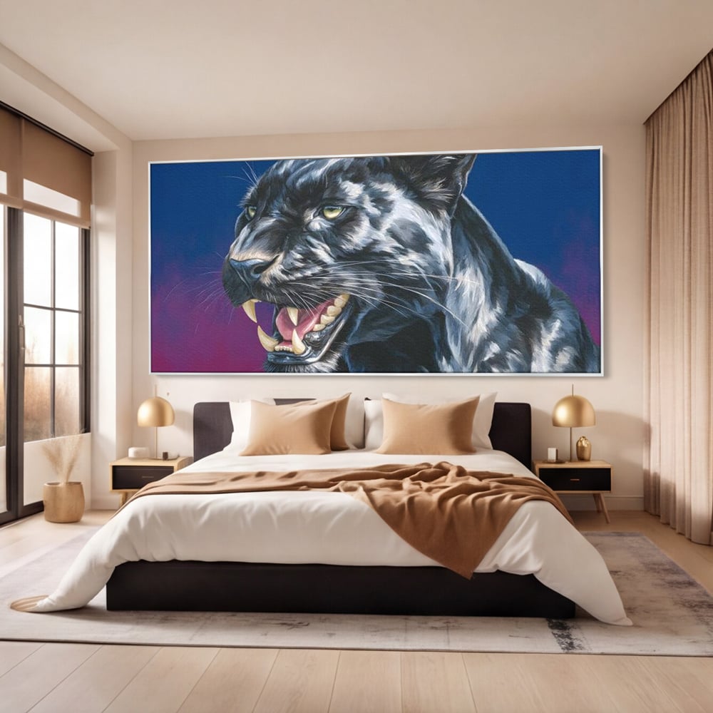 Leinwand Wandkunst Canvas Premium, LuxCanva® M1502, Königin der Schatten, Panther, Panther, Reißzähne, Bestie, Wild, Wildtier, Wild, Raget, Feline, Jäger, Schlafzimmer, Büro, Wohnzimmer, Kinderzimmer