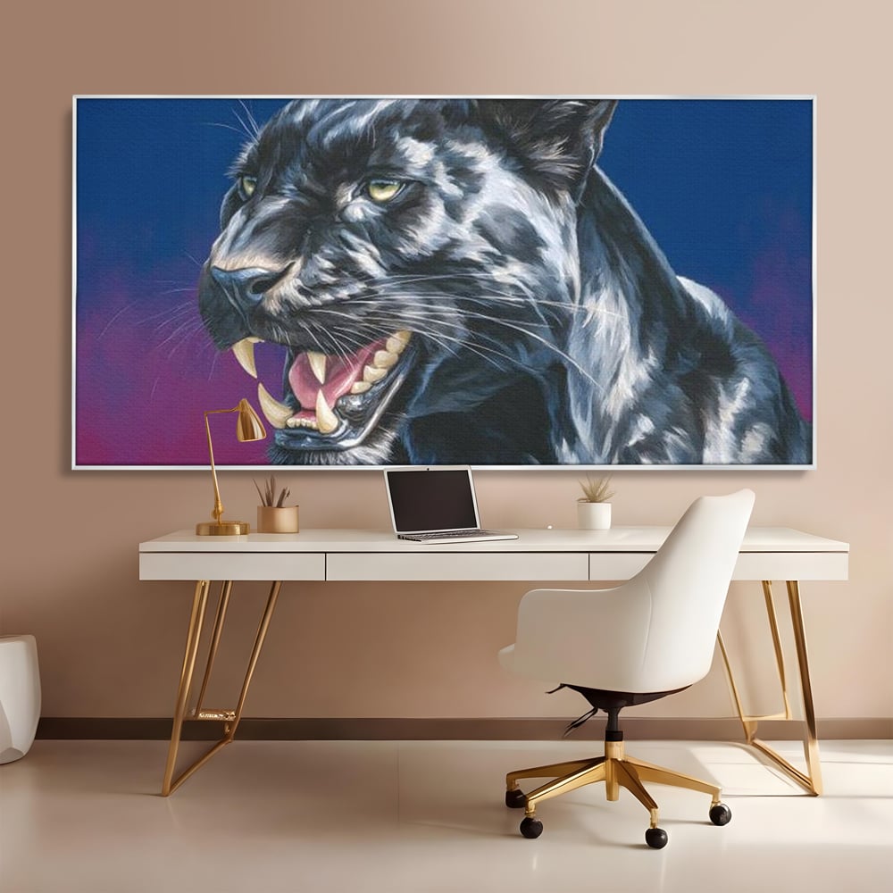 Leinwand Wandkunst Canvas Premium, LuxCanva® M1502, Königin der Schatten, Panther, Panther, Reißzähne, Bestie, Wild, Wildtier, Wild, Raget, Feline, Jäger, Schlafzimmer, Büro, Wohnzimmer, Kinderzimmer