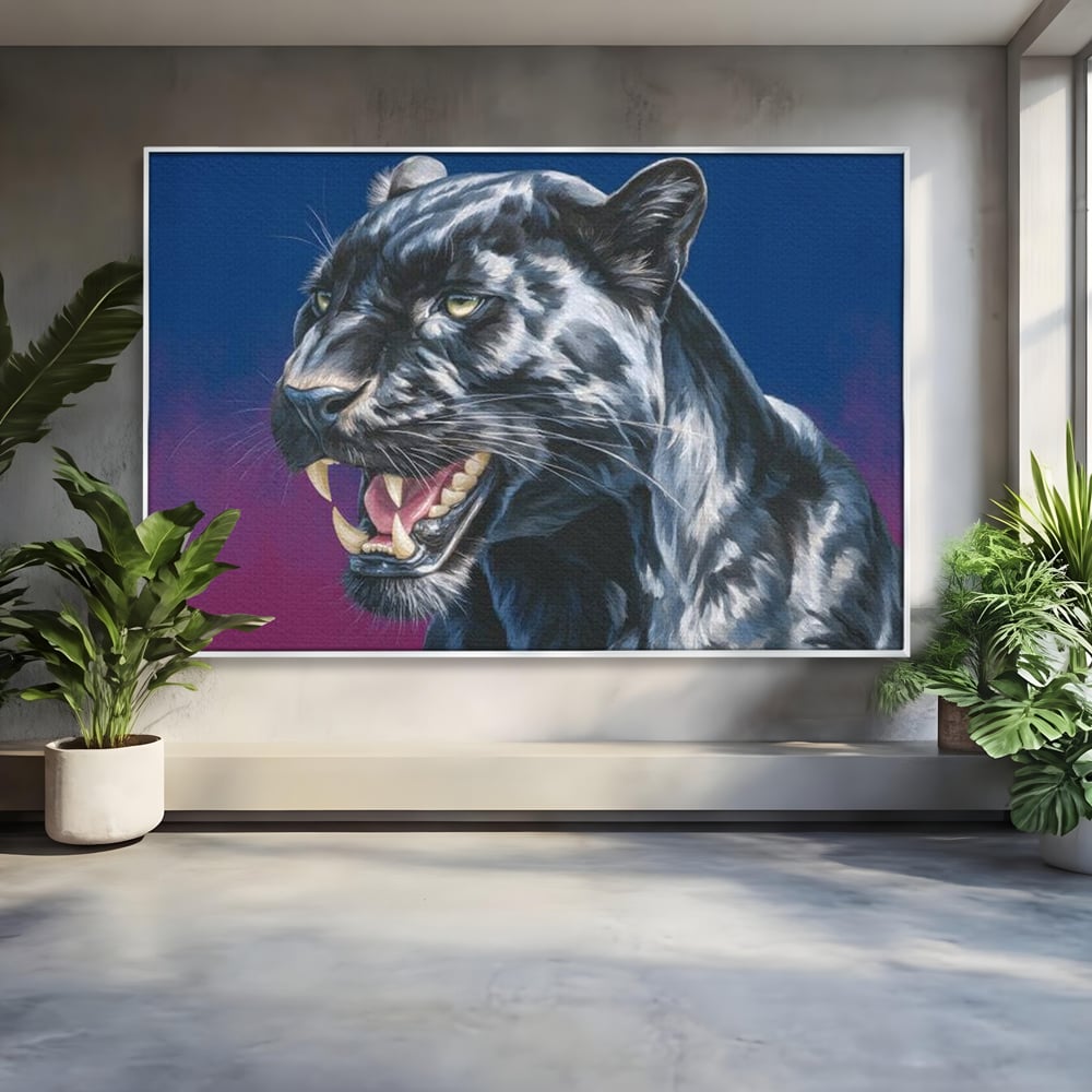 Leinwand Wandkunst Canvas Premium, LuxCanva® M1502, Königin der Schatten, Panther, Panther, Reißzähne, Bestie, Wild, Wildtier, Wild, Raget, Feline, Jäger, Schlafzimmer, Büro, Wohnzimmer, Kinderzimmer