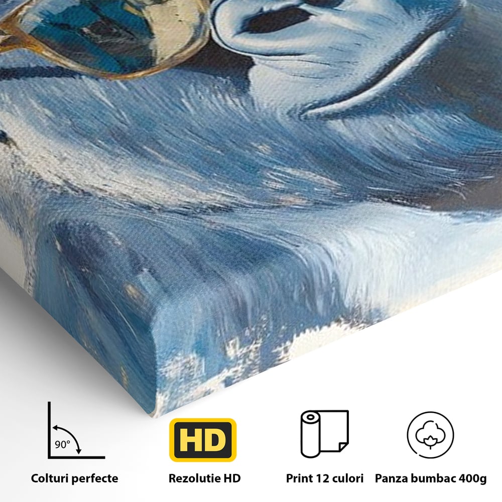 Tablou Canvas Premium, LuxCanva® M1503, Gorilla King, Gorila, Cool, Ochelari de Soare, Urban, Jungla, Vacanta, Auriu, Dormitor, Birou, Living, Camera Copil