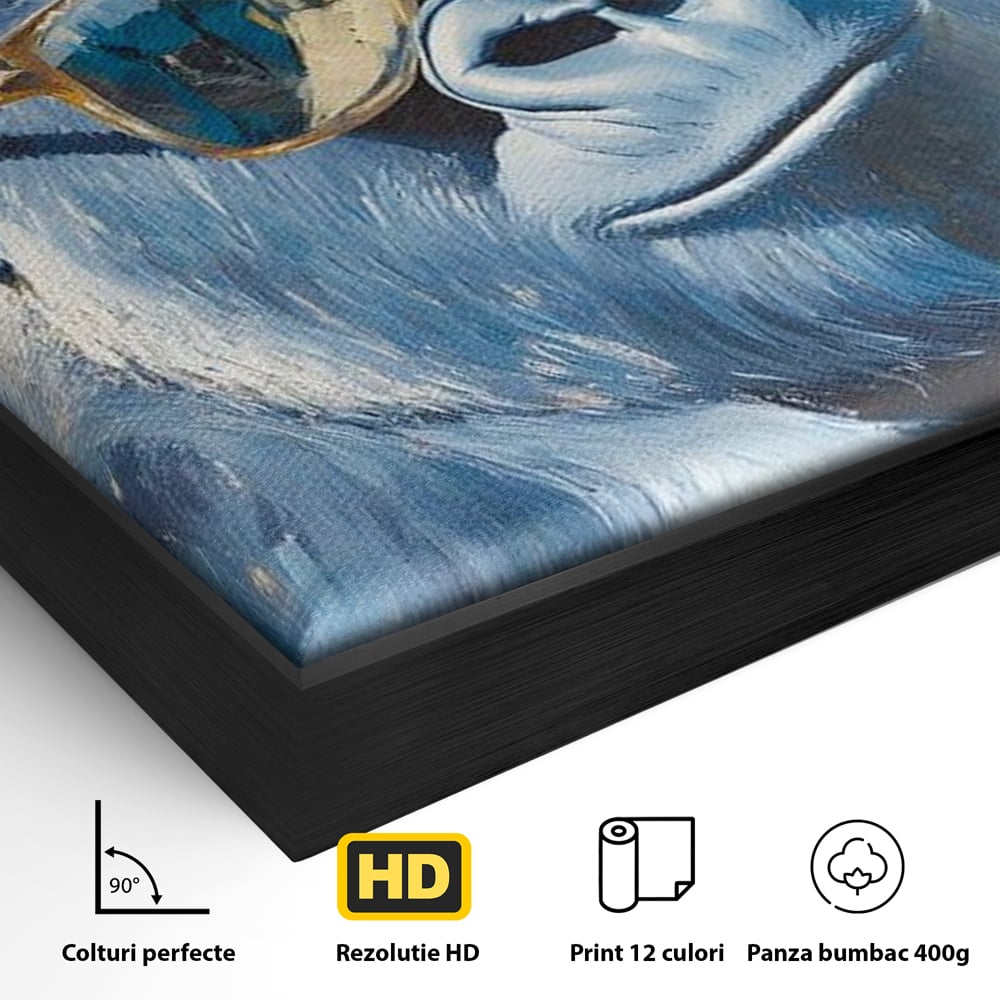 Tablou Canvas Premium, LuxCanva® M1503, Gorilla King, Gorila, Cool, Ochelari de Soare, Urban, Jungla, Vacanta, Auriu, Dormitor, Birou, Living, Camera Copil