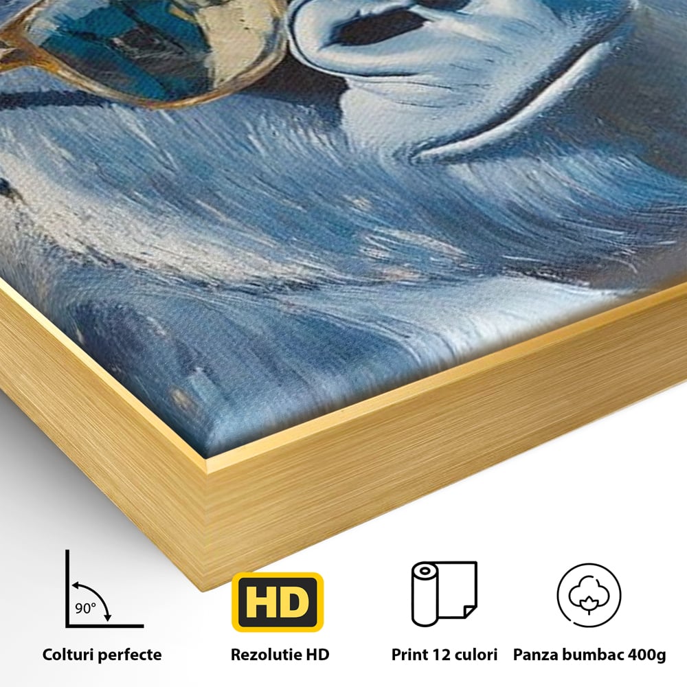 Tablou Canvas Premium, LuxCanva® M1503, Gorilla King, Gorila, Cool, Ochelari de Soare, Urban, Jungla, Vacanta, Auriu, Dormitor, Birou, Living, Camera Copil