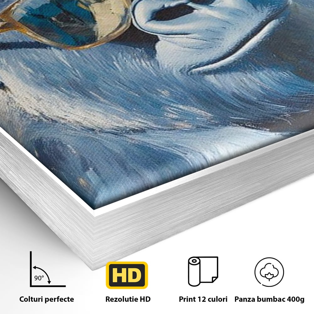 Tablou Canvas Premium, LuxCanva® M1503, Gorilla King, Gorila, Cool, Ochelari de Soare, Urban, Jungla, Vacanta, Auriu, Dormitor, Birou, Living, Camera Copil