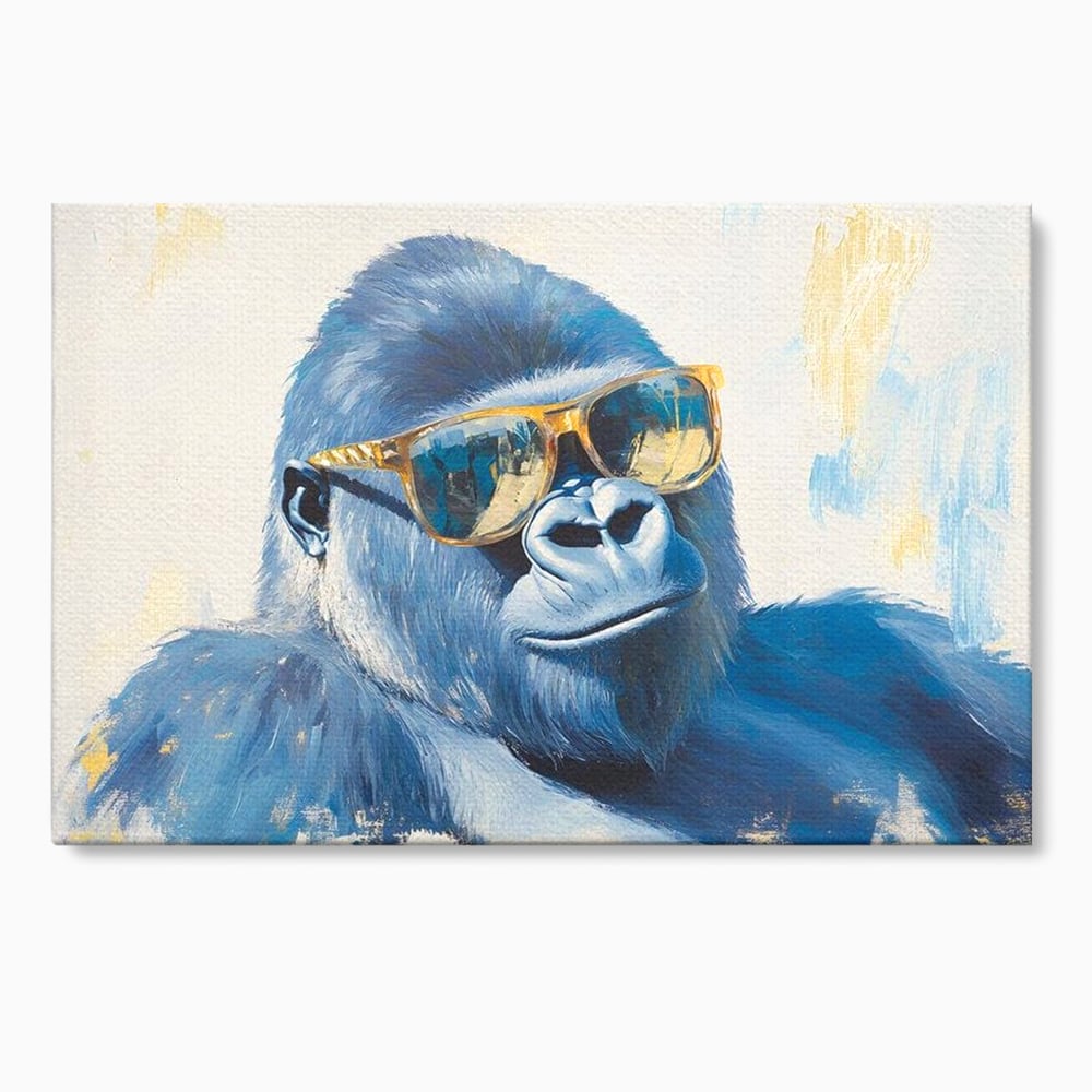 Tablou Canvas Premium, LuxCanva® M1503, Gorilla King, Gorila, Cool, Ochelari de Soare, Urban, Jungla, Vacanta, Auriu, Dormitor, Birou, Living, Camera Copil