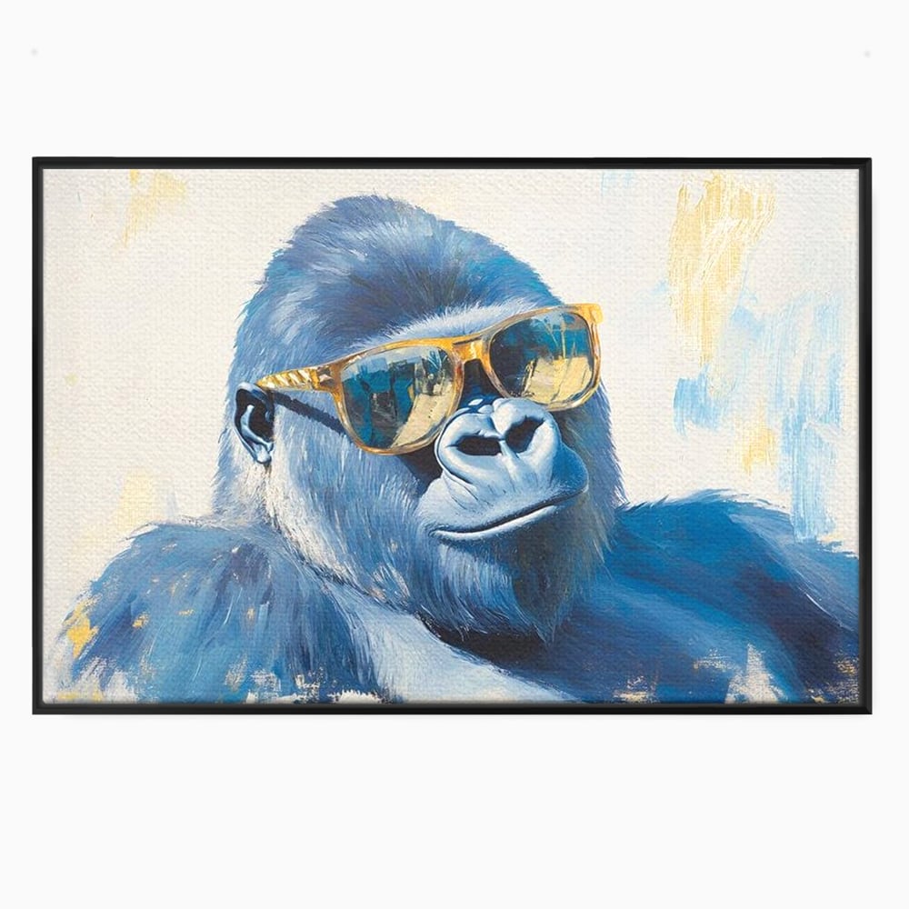 Tablou Canvas Premium, LuxCanva® M1503, Gorilla King, Gorila, Cool, Ochelari de Soare, Urban, Jungla, Vacanta, Auriu, Dormitor, Birou, Living, Camera Copil