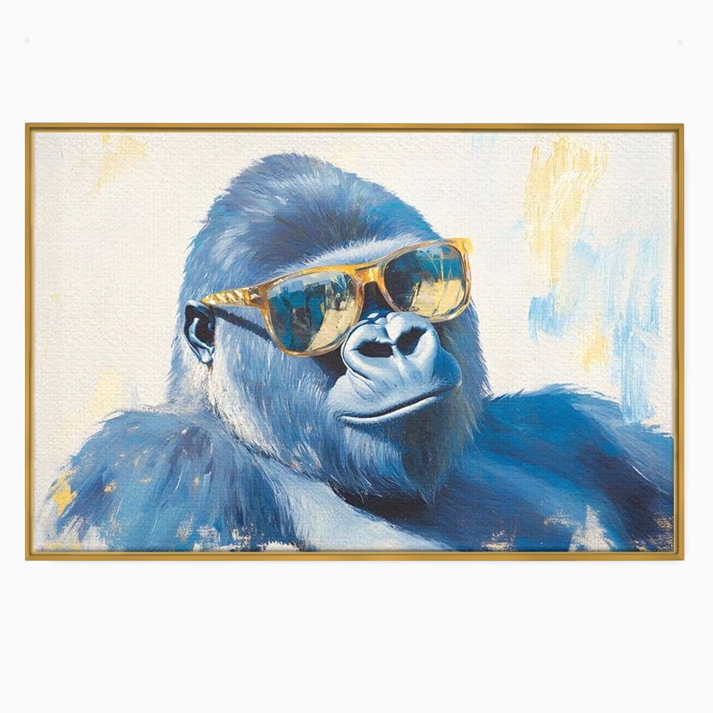 Tablou Canvas Premium, LuxCanva® M1503, Gorilla King, Gorila, Cool, Ochelari de Soare, Urban, Jungla, Vacanta, Auriu, Dormitor, Birou, Living, Camera Copil