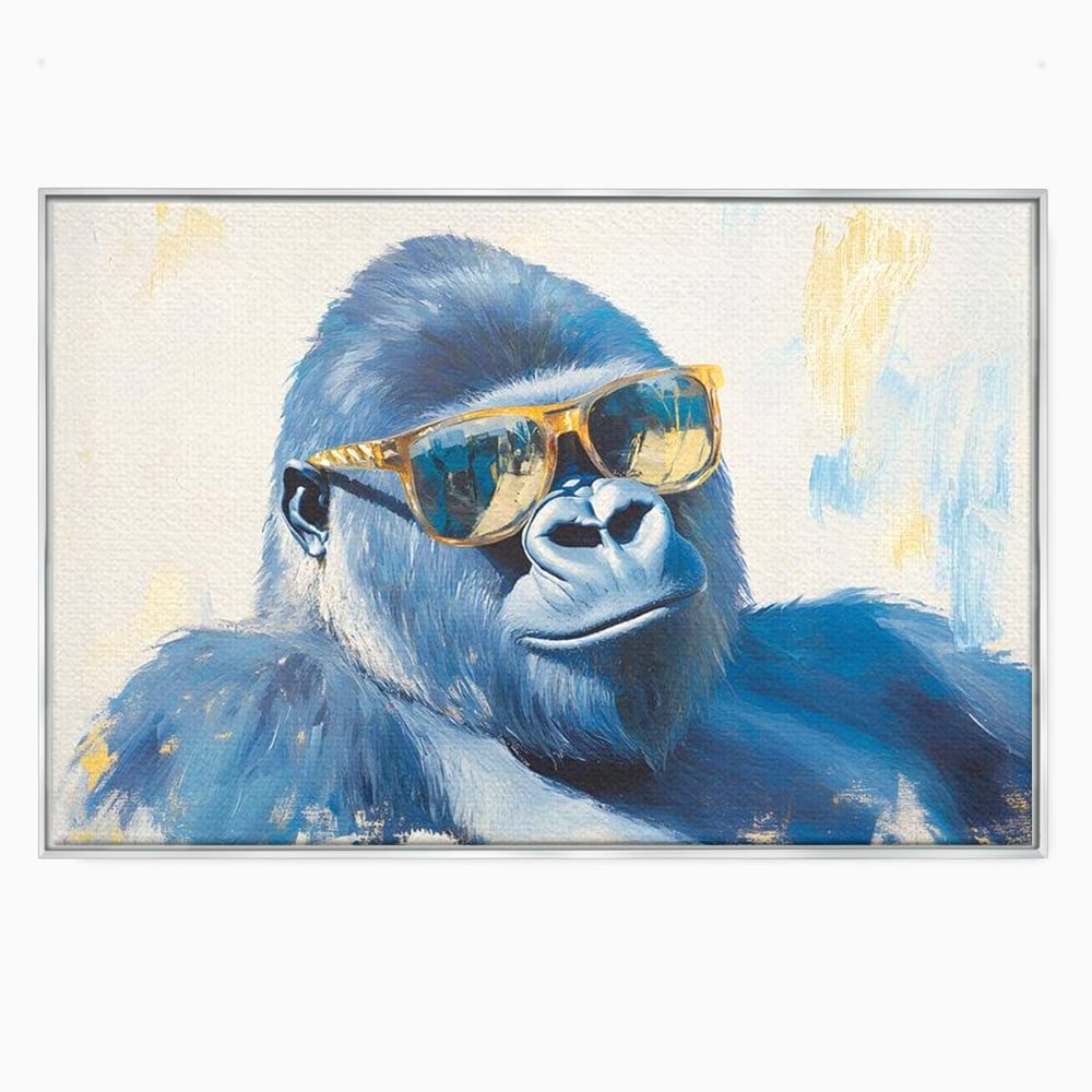 Tablou Canvas Premium, LuxCanva® M1503, Gorilla King, Gorila, Cool, Ochelari de Soare, Urban, Jungla, Vacanta, Auriu, Dormitor, Birou, Living, Camera Copil