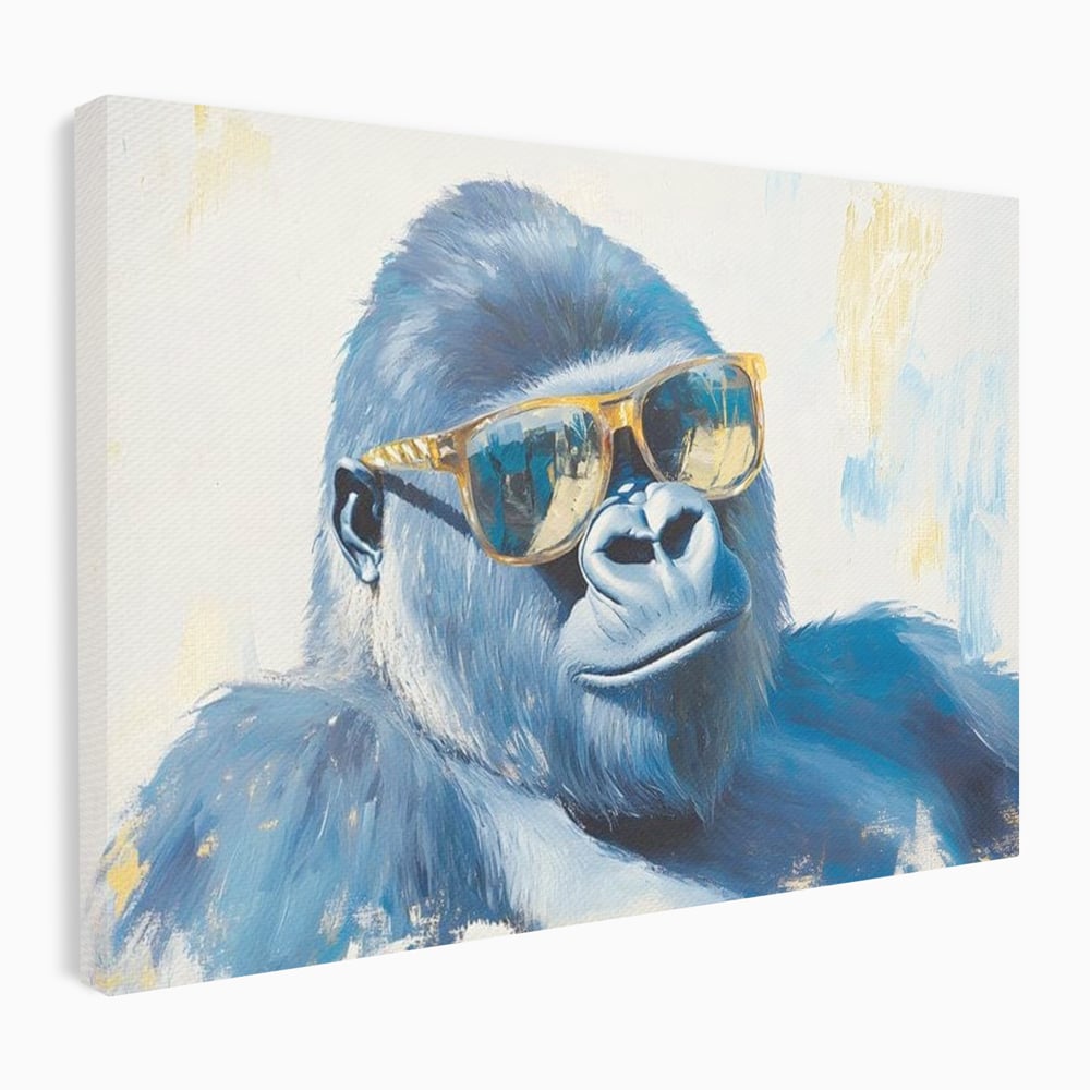 Tablou Canvas Premium, LuxCanva® M1503, Gorilla King, Gorila, Cool, Ochelari de Soare, Urban, Jungla, Vacanta, Auriu, Dormitor, Birou, Living, Camera Copil