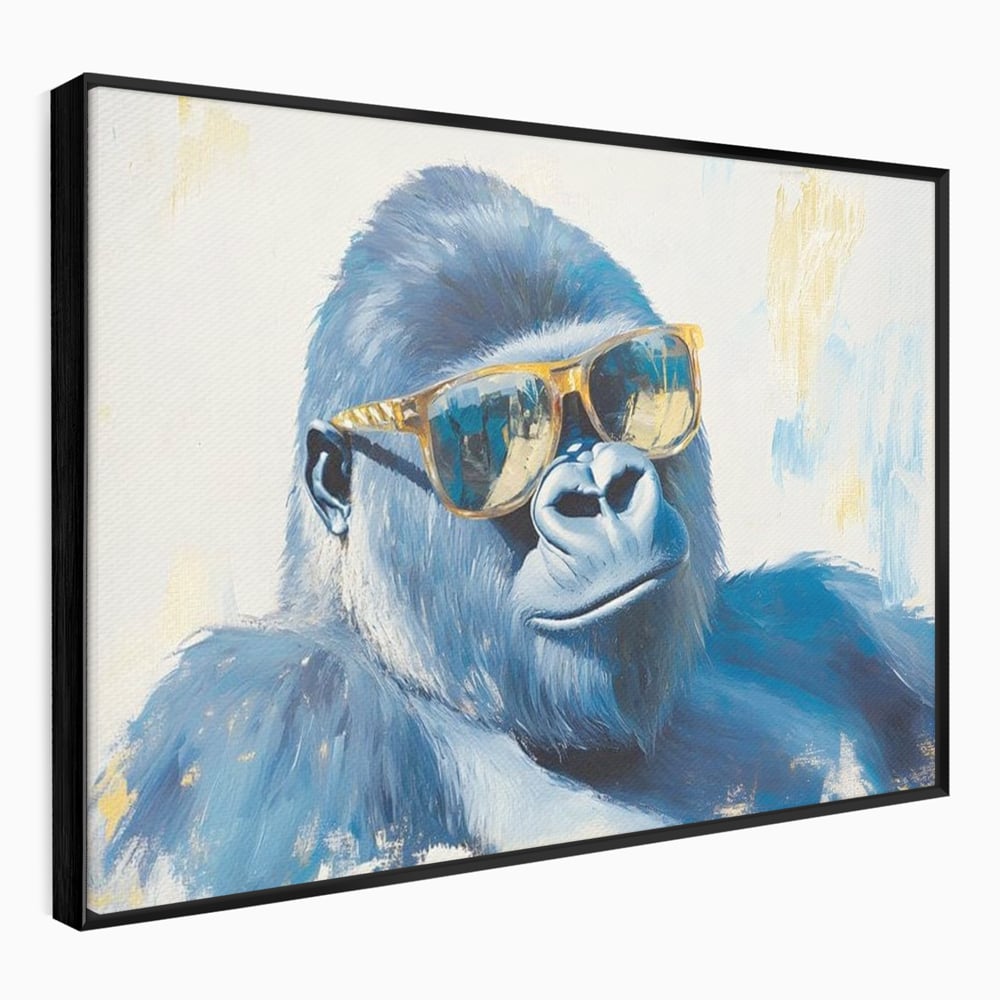 Tablou Canvas Premium, LuxCanva® M1503, Gorilla King, Gorila, Cool, Ochelari de Soare, Urban, Jungla, Vacanta, Auriu, Dormitor, Birou, Living, Camera Copil